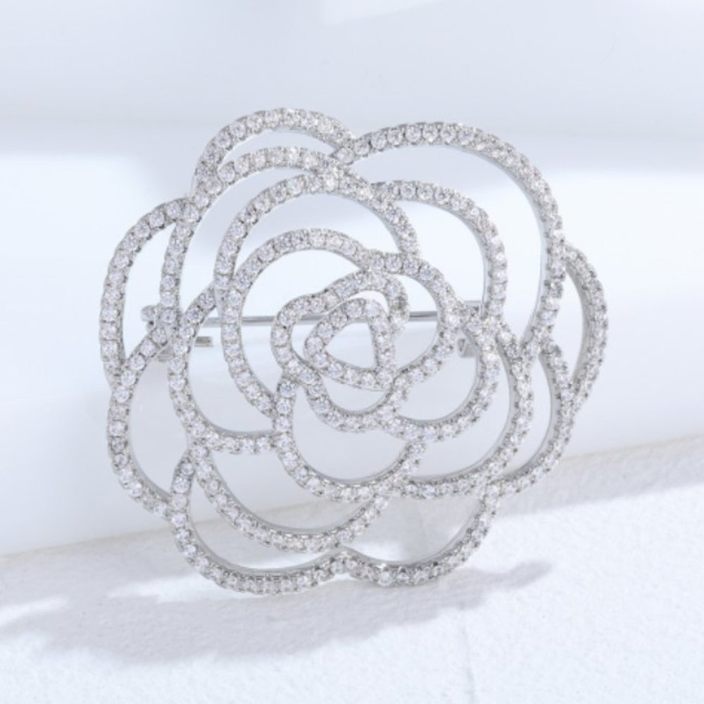 Simulated Diamond Rose Statement Brooch Dipped In… - image 3